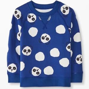 Hanna Andersson Kids Long Sleeve Panda Print Blue French Terry Crewneck. 5. 5T